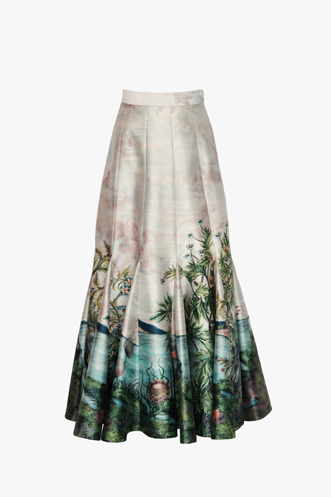 The river printed godet skirt