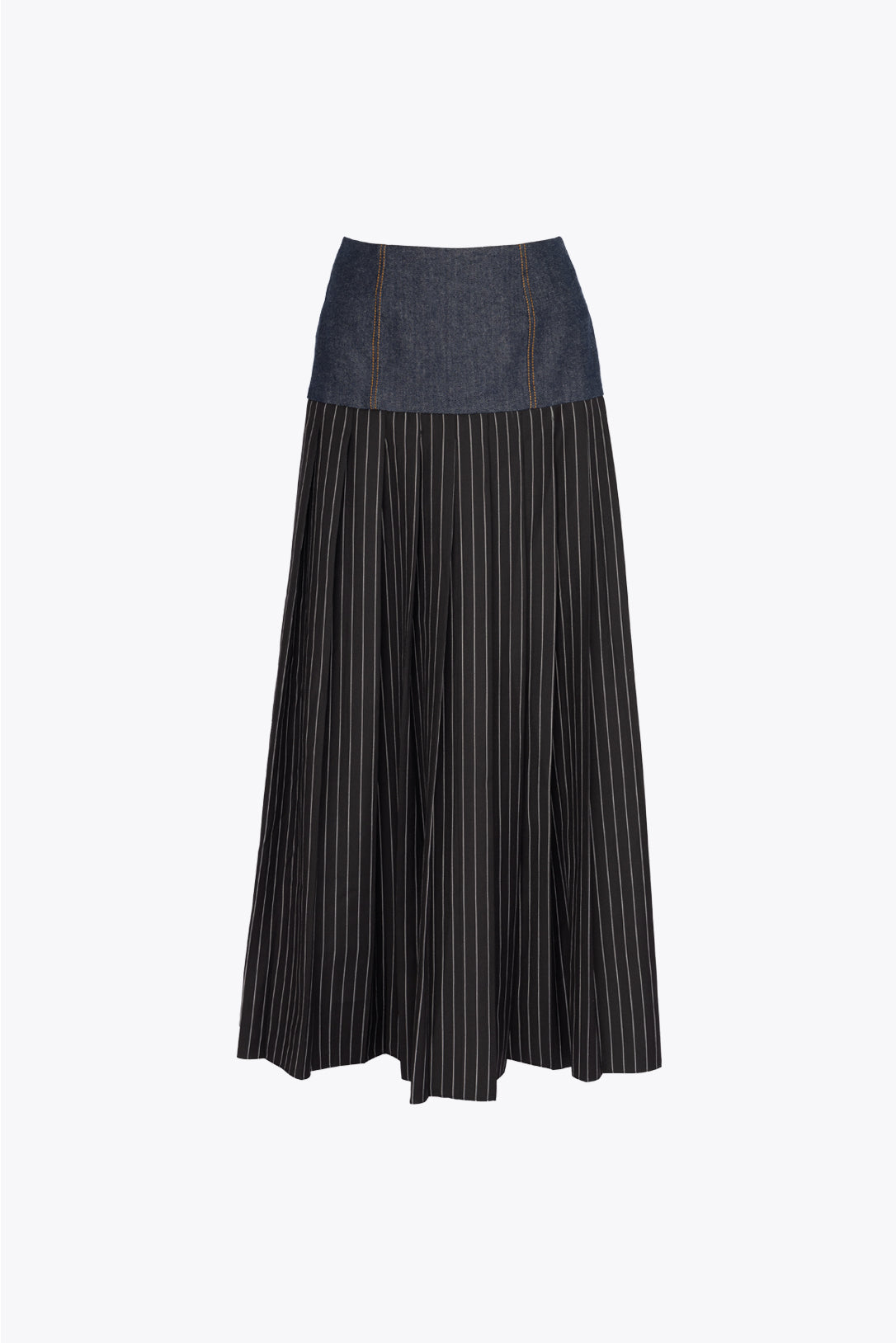 Sable pinstripe denim pleated skirt